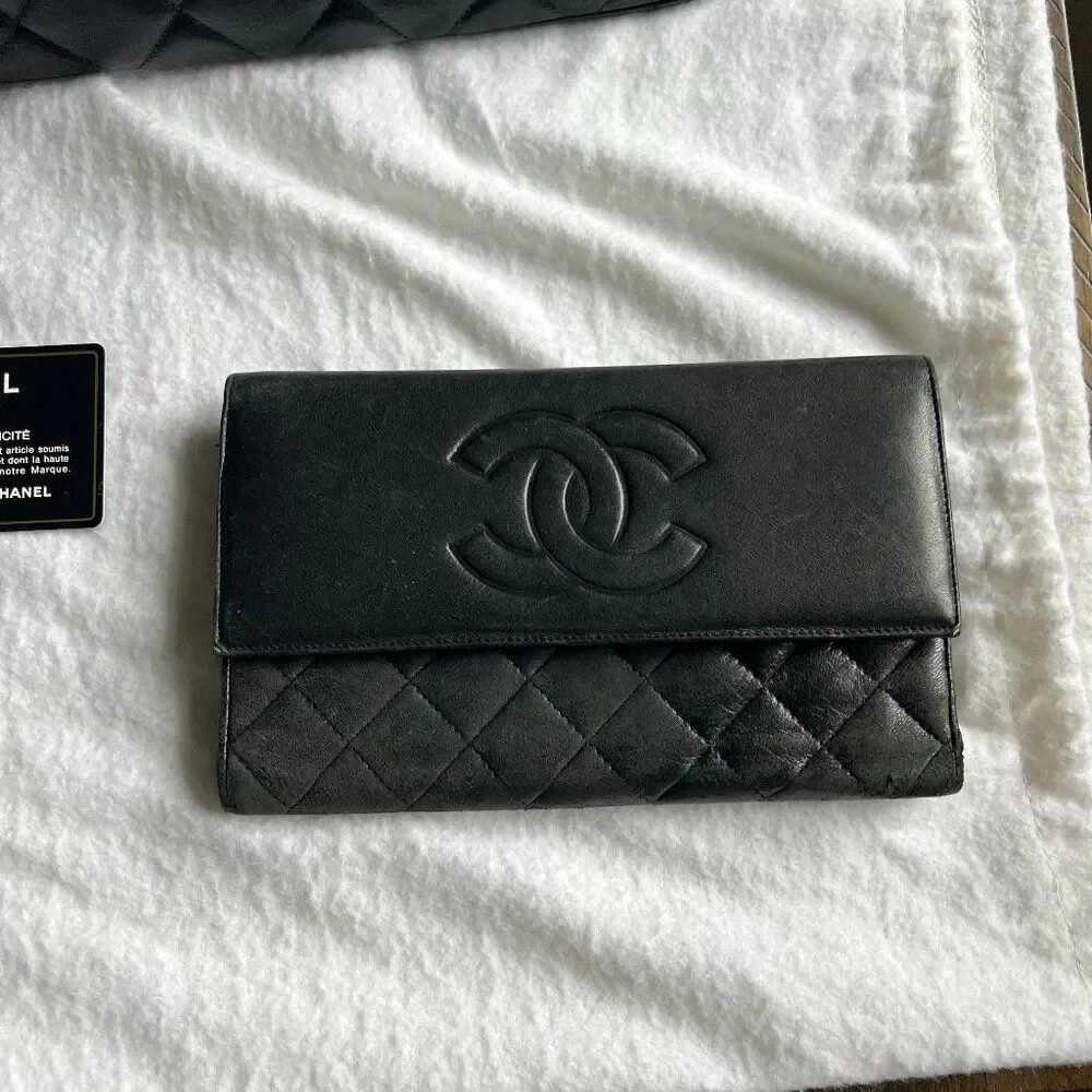 Vintage Chanel Black Quilted Lambskin Medallion Tote and CC Lambskin Flap Wallet